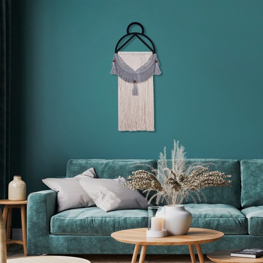 Decoratiune de perete, Orenmac, Macrame, Metal, Crem / Gri / Negru