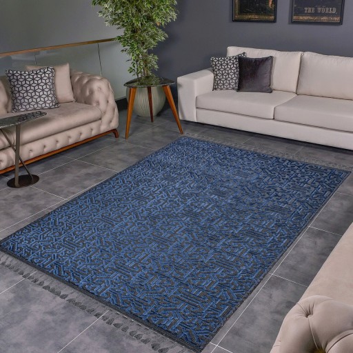 Covor, Las Monte 3010, 160x230 cm, 60% bumbac;40% fibre acrilice, Gri/Albastru Marin