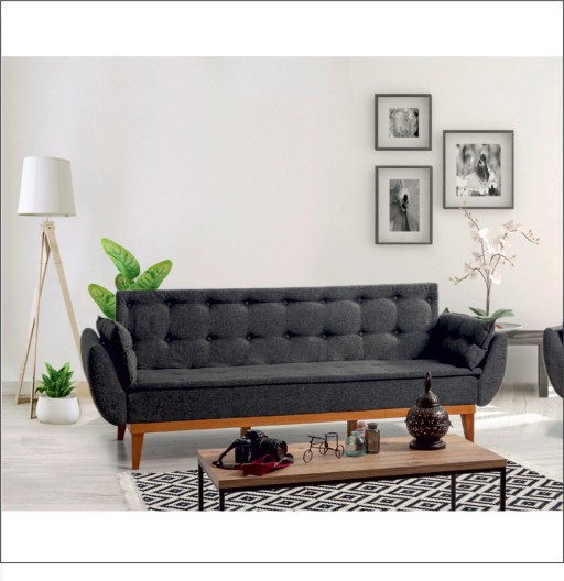 Canapea extensibila cu 3 locuri, Unique Design, 867UNQ1327, Lemn de carpen, Antracit