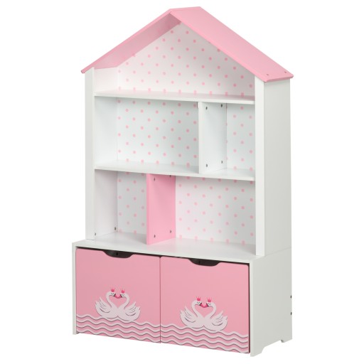 Bibliotecă pentru copii Suport pentru jucării cu rafturi deschise și sertare pe roți, mobilier pentru copii, 78,5x34x127,5cm roz ZONEKIZ | Aosom RO