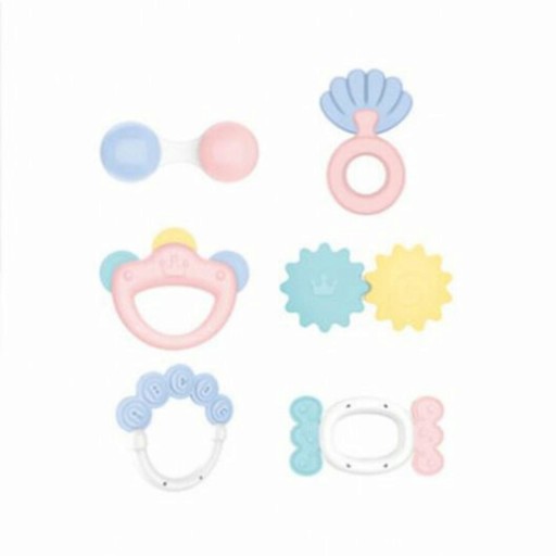 Set 6 jucarii pentru dentitie, Rattle Toys, HE0114, 0M+, silicon/plastic, multicolor