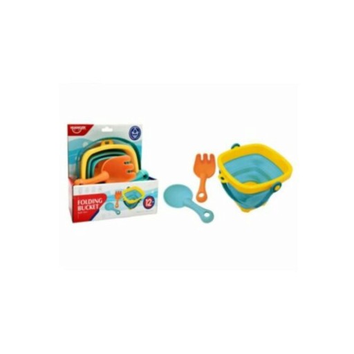 Jucarie de baie pliabila cu accesorii, Folding Bucket Toys, HE0261, 12M+, plastic, multicolor