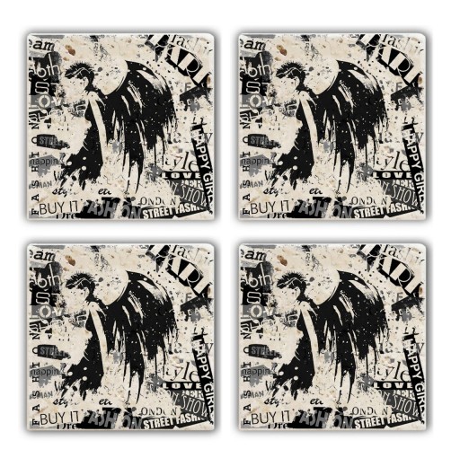 Set suporturi de pahare, Taylor, 366TYR1194, Piatra, 10 x 10 x 1 cm, 4 piese, Multicolor