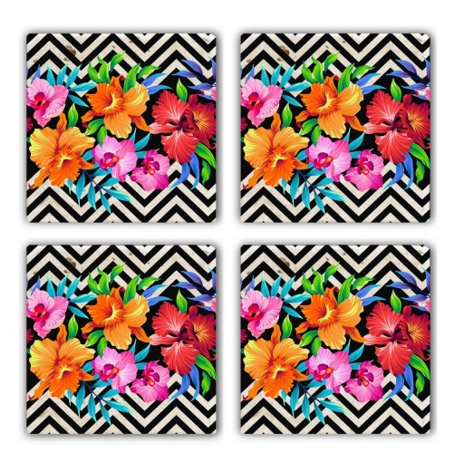Set suporturi de pahare, Taylor, 366TYR1136, Piatra, 10 x 10 x 1 cm, 4 piese, Multicolor