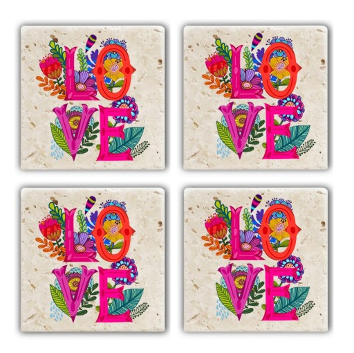 Set suporturi de pahare, Taylor, 366TYR1189, Piatra, 10 x 10 x 1 cm, 4 piese, Multicolor