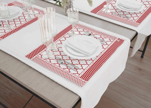 Set suporturi pentru farfurie, Mia, 742TMA7807, Poliester, Rosu/Alb