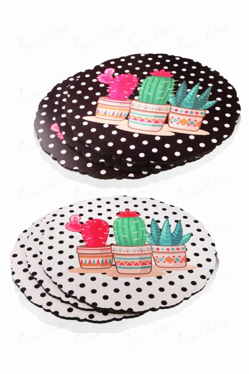 Set suporturi pentru farfurie, Rowe, 196RWE5909, Lemn, Ø 31 cm, 6 piese, Alb/Negru