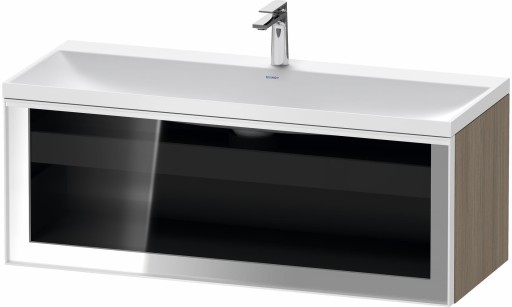 Set mobilier Duravit Vitrium cu lavoar dublu 120cm si dulap baza cu un sertar cu front sticla c-bonded iluminare interioara stejar terra