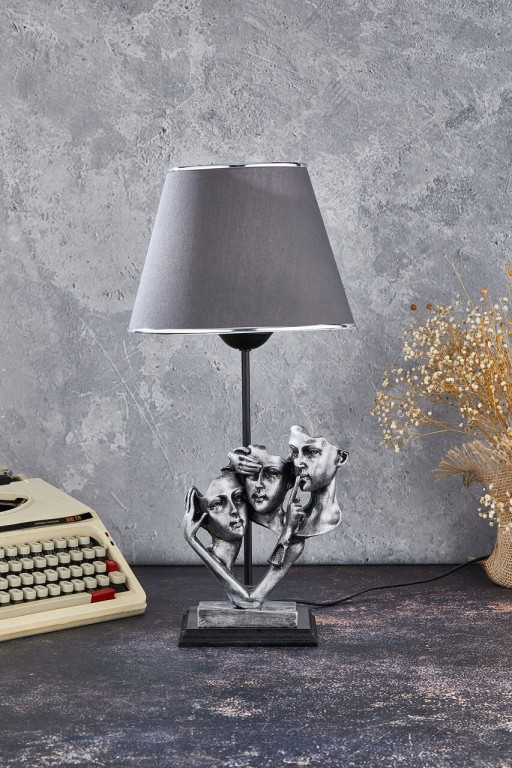 Lampa de masa, FullHouse, 390FLH1923, Baza din lemn, Argintiu / Antracit