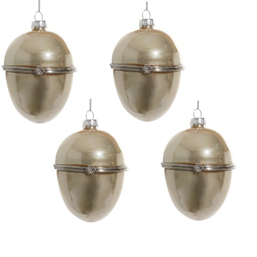 Set 4 decoratiuni brad Deko Senso ou 11cm sticla auriu perlat