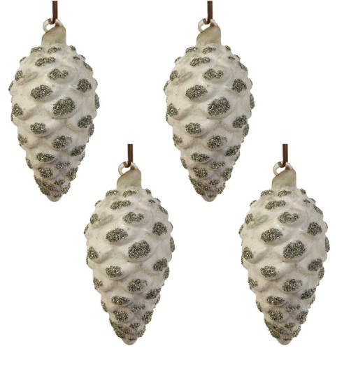 Set 4 decoratiuni brad Deko Senso con 14cm sticla gri cu detalii argintii