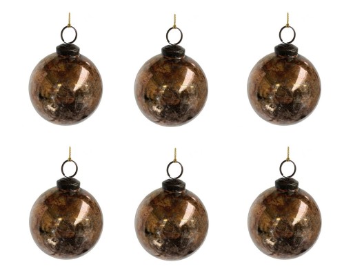 Set 6 decoratiuni brad Deko Senso glob 9cm sticla rosu auriu oxidat