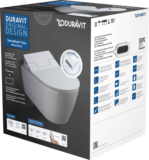 Set vas WC suspendat Duravit ME by Stark si capac slim SensoWash cu functie de bideu