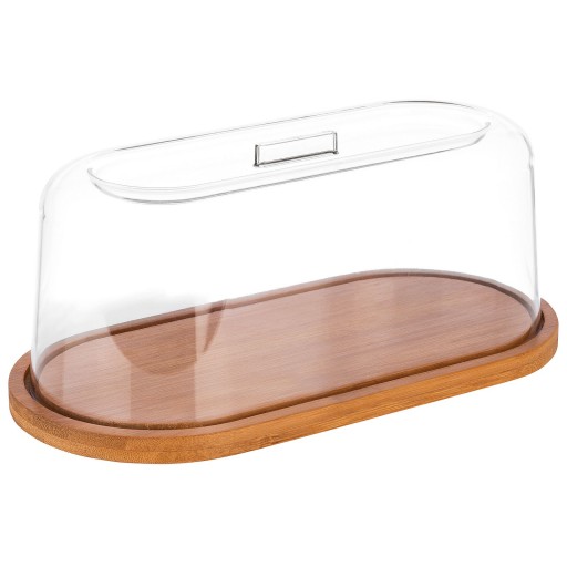 Platou oval Paderno cu capac transparent 28z14cm h 11.5cm lemn stejar