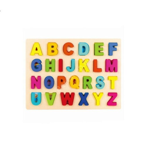 Puzzle incastru din lemn cu litere, 26 de bucati, Phoohi, SAWT18332, multicolor