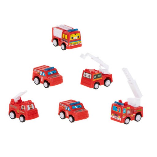 Set cu masini de pompieri, 6 piese, 10 x 11 x 3 cm, plastic, multicolor