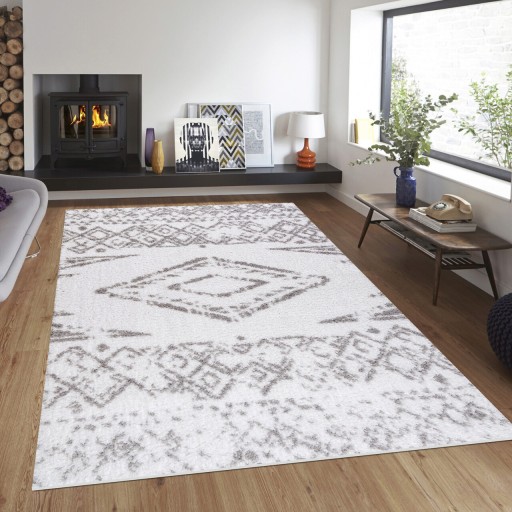 Covor, Puffy 7759 , 50x80 cm, Poliester, Alb/Gri