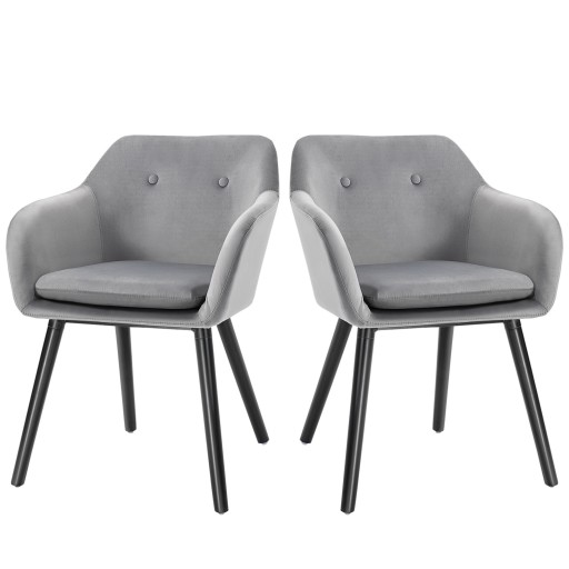 HOMCOM Set 2 Scaune cu Cotiere pentru Sufragerie și Bucătărie Tapitate cu Catifea și Picioare din Lemn Gri 54x56x74 cm | Aosom Romania