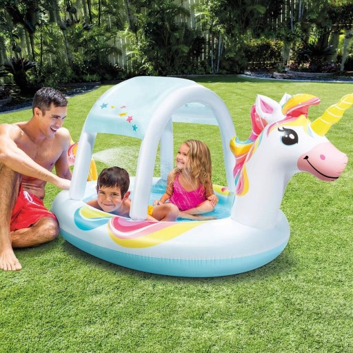 Piscina gonflabila pentru copii Unicorn, Intex, 254x132x109 cm, 130 L, polivinil, multicolor