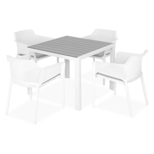 Set mobilier gradina/terasa Encore/Bailey, 5 piese, 90x90x74 cm/62x59x80 cm, aluminiu/polipropilena, alb/gri