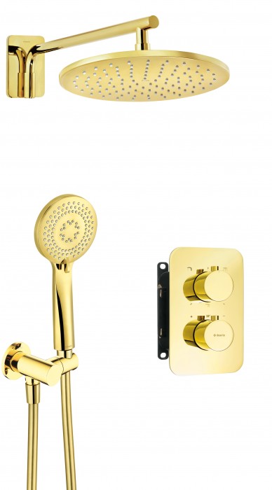Set de dus incastrat cu baterie termostatica inclusa, auriu lucios, Deante, Box