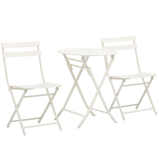 Outsunny Set Mobilier pentru Balcon din Oțel Alb Măsuță cu Scaune Pliabile Set de 3 Piese pentru Terasă și Spații Exterioare | Aosom Romania