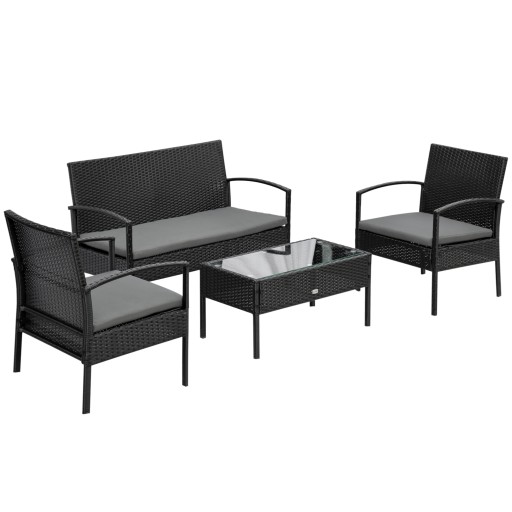 Outsunny Salon pentru Exterior cu Canapea 2 Locuri, 2 Fotolii si Masuta din Ratan PE, Set de Gradina 4 Piese Maro | AOSOM RO