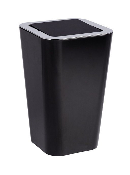 Cos de gunoi cu capac batant, Wenko, Candy Black, 6 L, 18 x 18 x 28.5 cm, plastic, negru