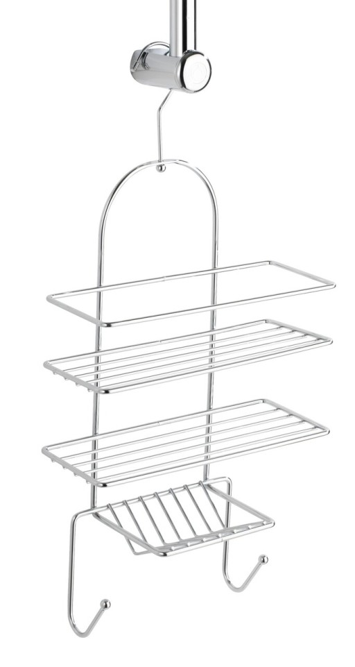 Etajera pentru dus, Wenko, Exclusive, 3 rafturi + 2 carlige, 10 x 54 x 25 cm, inox