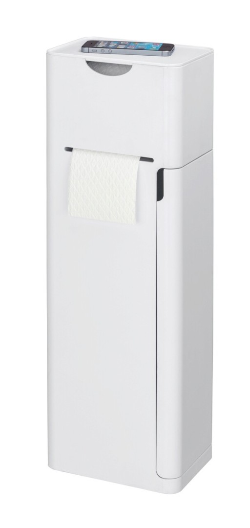 Suport perie pentru toaleta cu suport hartie igienica integrat, Wenko, 6 in 1, 20 x 15 x 58.5 cm, plastic, alb