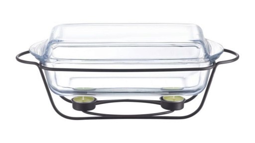 Chafing dish / Vas termorezistent cu incalzitor Saule, Ambition, 3.9 L, otel/sticla, negru/transparent