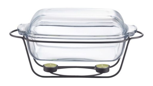 Chafing dish / Vas termorezistent cu incalzitor Saule, Ambition, 5.3 L, otel/sticla, negru/transparent