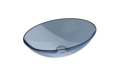 Lavoar oval tip bol Besco Anya 50x35cm ResiCast transparent ventil click-clack crom Blue Wave
