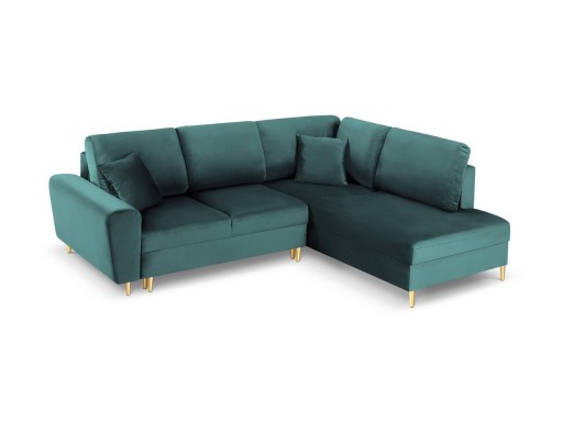 Coltar extensibil dreapta 5 locuri, Moghan, Micadoni Home, GL, 243x194x88 cm, catifea, albastru petrol