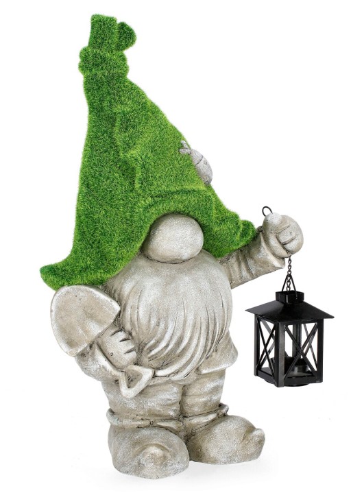 Decoratiune de gradina Garden Gnome W-Lantern, Bizzotto, 28x20x46 cm, magneziu, Verde