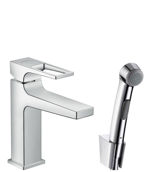 Baterie lavoar Hansgrohe Metropol cu dus tip bideu pentru igiena intima fara ventil cu levier decupat