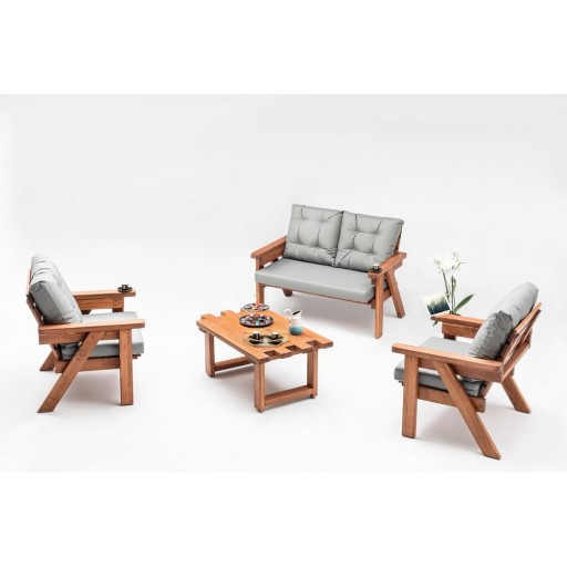 Set mobilier de grădină gri/natural din lemn de pin pentru patru persoane Abant – Floriane Garden