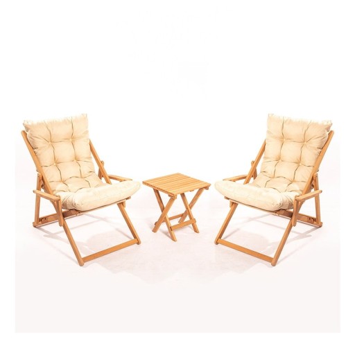 Set mobilier de grădină crem/natural din lemn de fag pentru 2 persoane – Floriane Garden