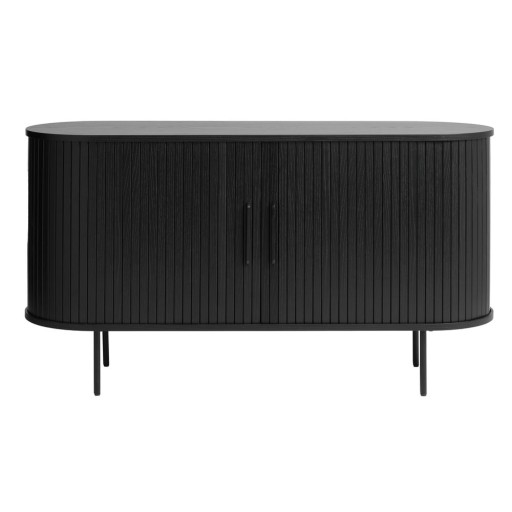 Comodă neagră joasă cu aspect de lemn de stejar 140x76 cm Nola – Unique Furniture