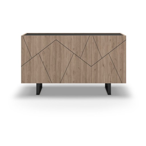 Comodă negru/natural joasă cu aspect de lemn de stejar 140x80 cm Milena – Marckeric