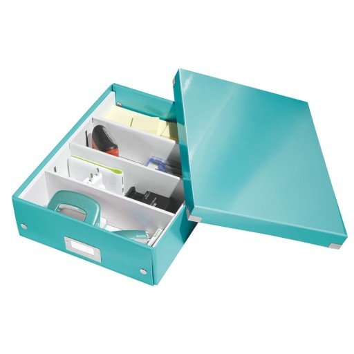 Cutie de depozitare verde/turcoaz din carton cu capac 28x37x10 cm Click&Store – Leitz