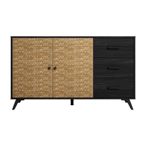 Comodă negru/natural joasă 136x81 cm Hanoi – Marckeric