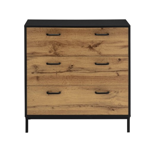 Comodă neagră înaltă cu aspect de lemn de stejar 80x84 cm Rocco - Støraa