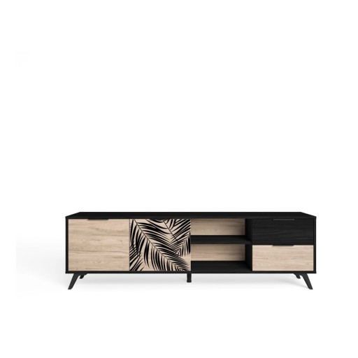Comodă TV neagră cu aspect de stejar 181x53 cm Palmera - Marckeric