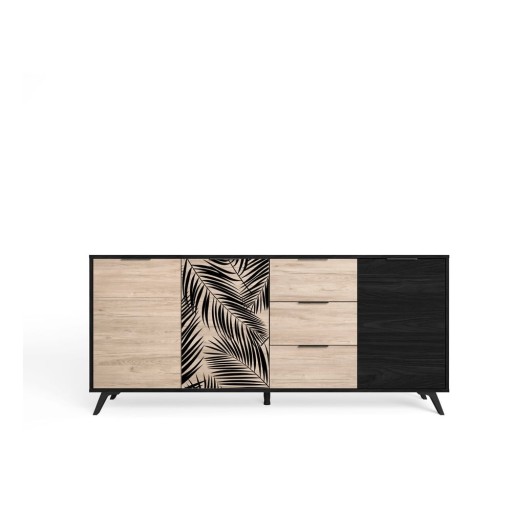 Comodă joasă neagră cu aspect de stejar 181x81 cm Palmera - Marckeric