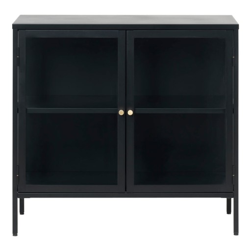 Comodă cu uși din sticlă Unique Furniture Carmel, lungime 90 cm, negru