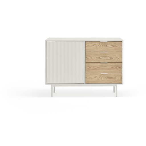 Comodă joasă albă în decor de stejar 108x80 cm Sierra - Teulat