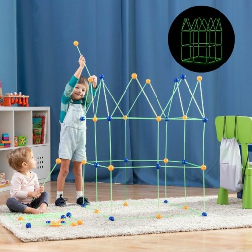 Kit de constructie fort pentru copii Builkitt, InnovaGoods, 155 piese, fosforescent