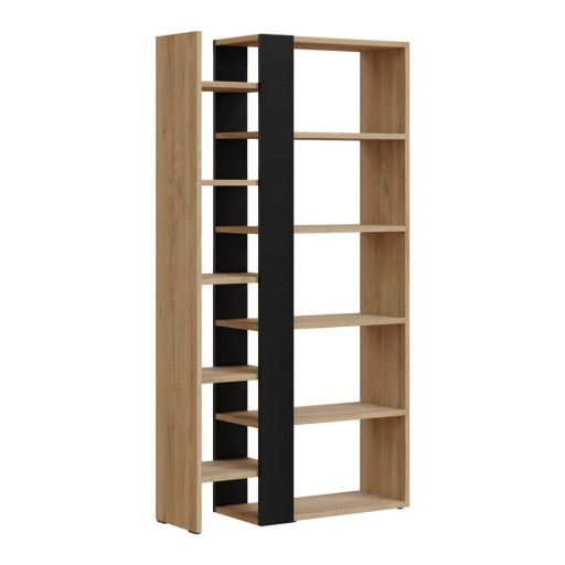 Bibliotecă neagră/în culoare naturală cu aspect de lemn de stejar 80x152 cm Axel – Marckeric