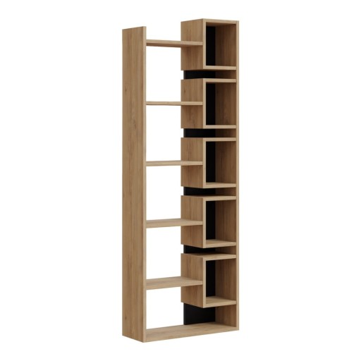 Bibliotecă neagră/în culoare naturală cu aspect de lemn de stejar 60x168,5 cm Eladi – Marckeric